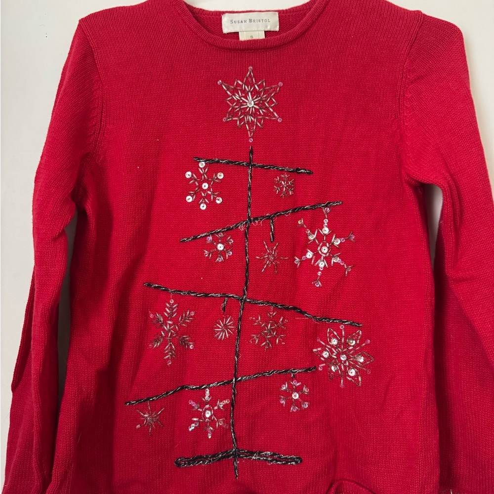 Susan Bristol Christmas Sweater Womans S Christmas Tree Beaded Black